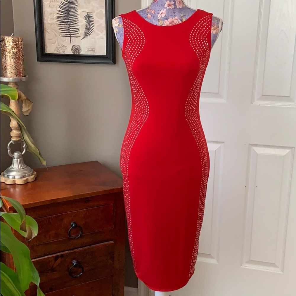 Red Calvin Klein Sleeveless Dress